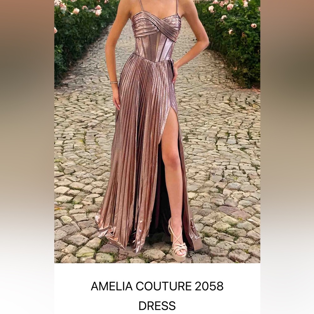 Stunning Amelia Couture Copper Prom Dress Pleated Bodice Size 6